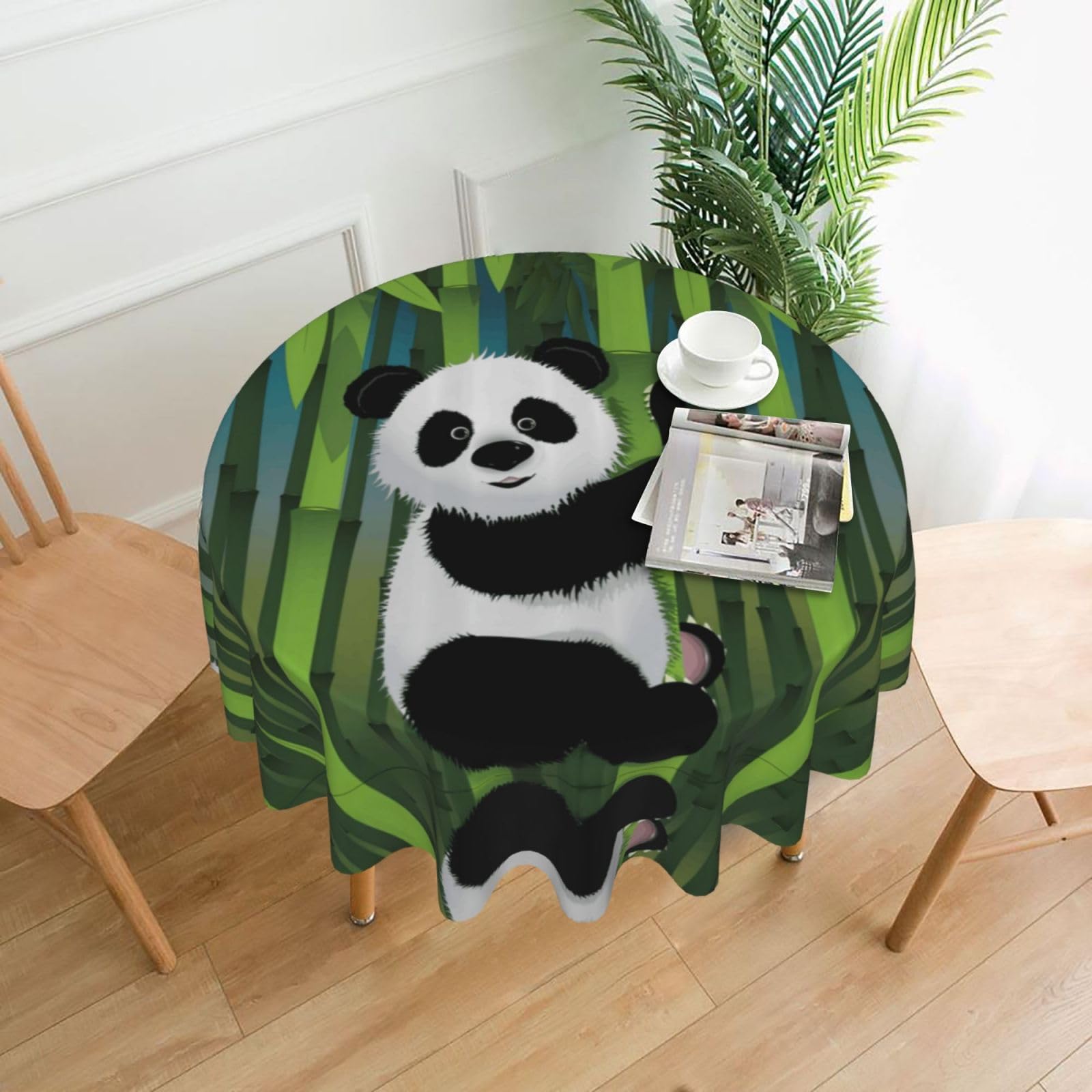 hhxvcv Curious Baby Panda Round Tablecloth – Dining Table Cover