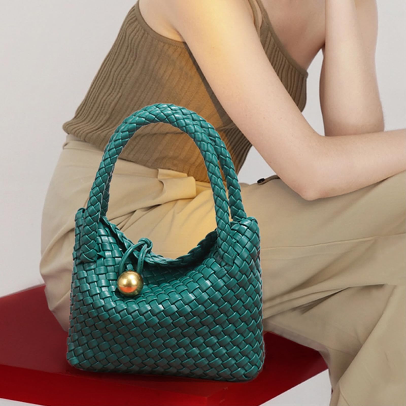 Borsa Tracolla A Tessuta Estate per Le Donne Tote Crossbody Tote-Beige