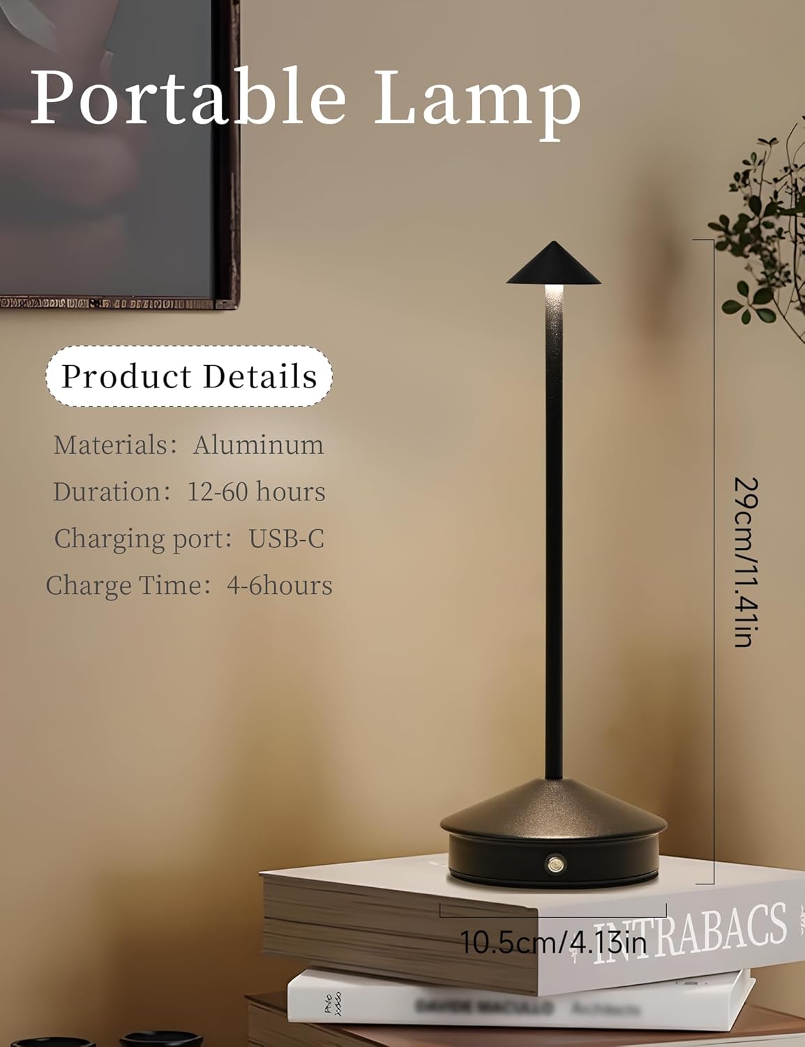 Cordless Table Lamps,LED Rechargeable Desk Lamp,Portable Modern USB Battery Operated Lights,Outdoor Waterproof Touch Dimmable,for Patio,Restaurant,Bar,Camping,Dining Home (2Pcs-Black)