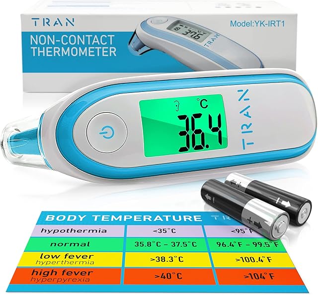 [2022] TRAN Infrared Thermometer, Supplied to NHS Services, CE Approved UK, Non Contact Forehead and Ear Thermometer, Baby Kids Adult Digital Thermometer, Additional TRAN Sepsis Guide