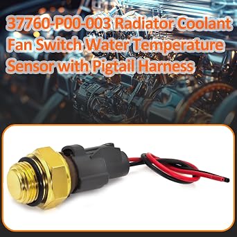 Radiator Coolant Fan Switch 37760-P00-003 with Connector Pigtail Harness, Water Temperature Sensor Switch - Compatible with Honda Accord Civic CR-V Odyssey, Acura CL Integra RSX TL