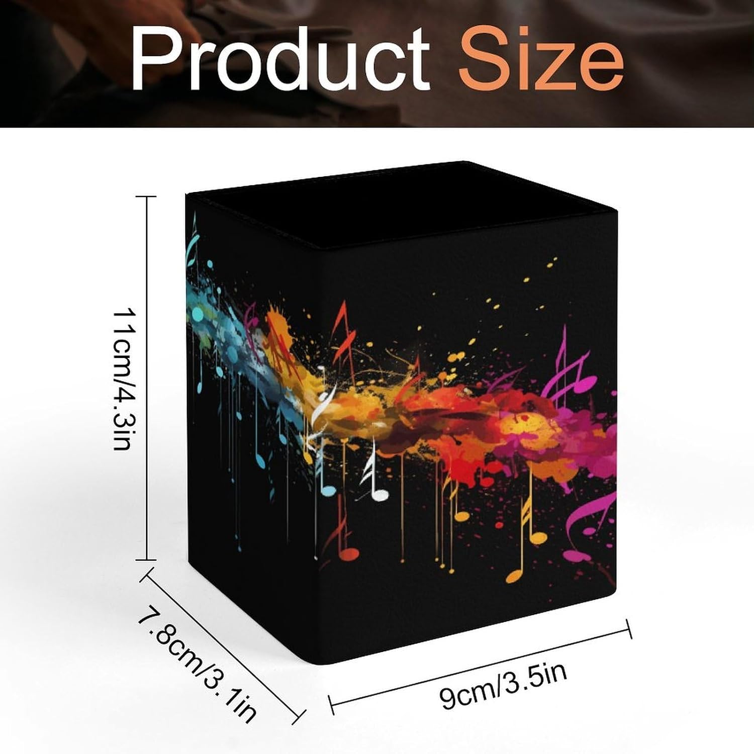 Colorful Musical Notes Pen Holder Square Desk Organizer for Office Studio image 2