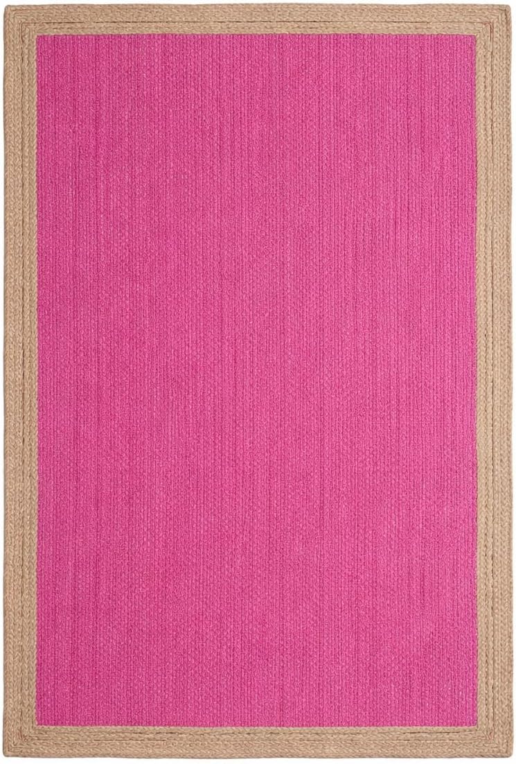 Handmade Jute Area Rug with Border, Natural Fiber Indoor Rug for Living Room Bedroom Entryway Durable Flat Woven Floor Carpet