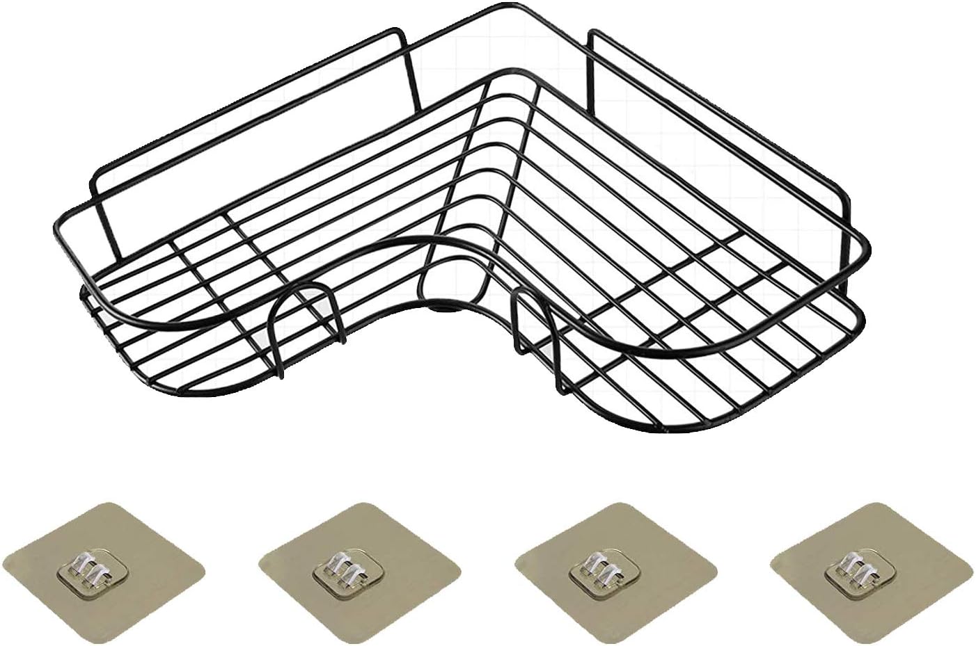 ZOSEO Corner Shower Caddy, Adjustable 304 Stainless Steel Corner Bathroom Shelf, No Drilling Wall Mounted Triangle Basket Storage Organizer Rack for Washroom, Toilet, Dorm, Kitchen… (black, 1 Pack)