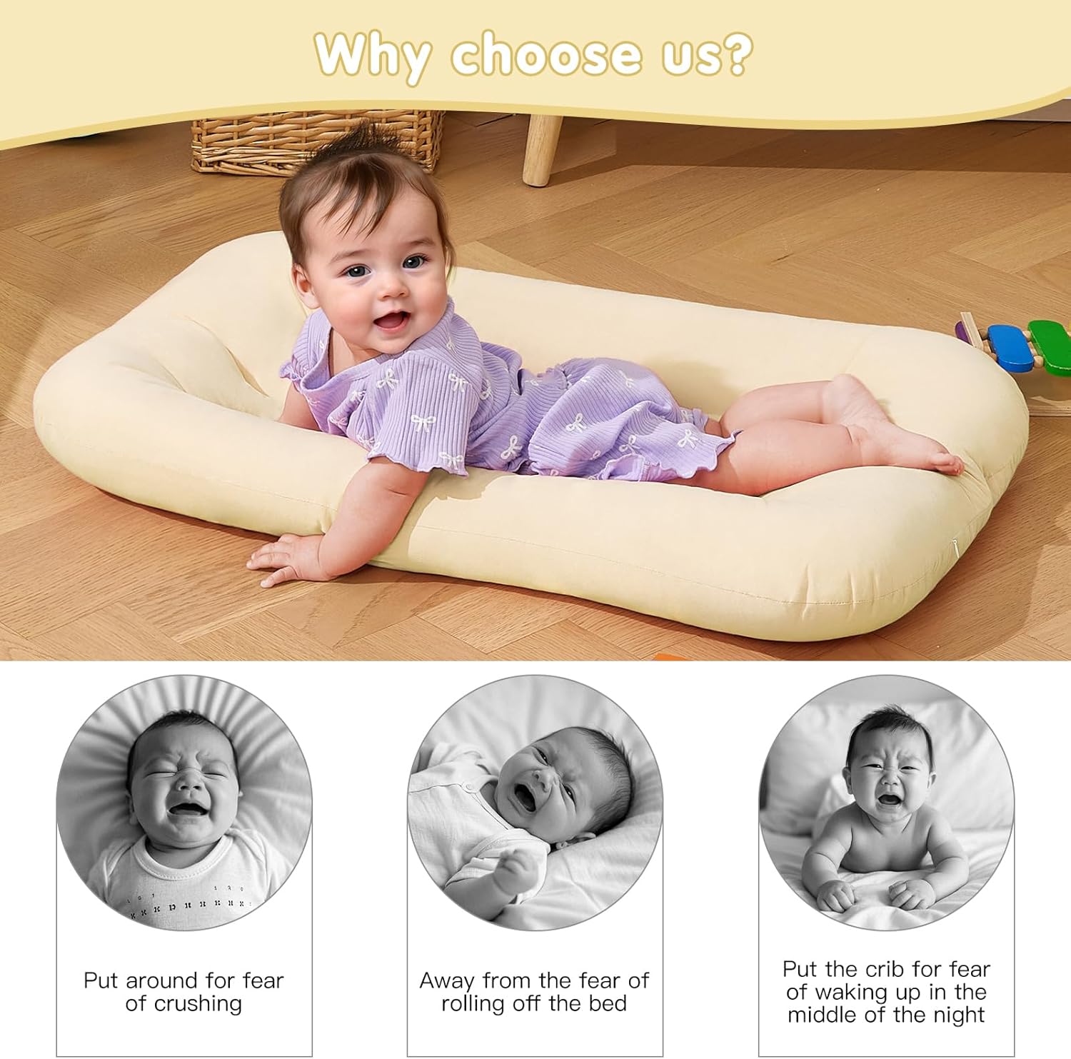 Lucakuins Baby Lounger for Newborn, 0-24 Months, Bionic Design Infant Lounger for Home and Travel, Soft Organic Cotton, Newborn Babies Essentials Gifts (Pure White Baby Lounger)