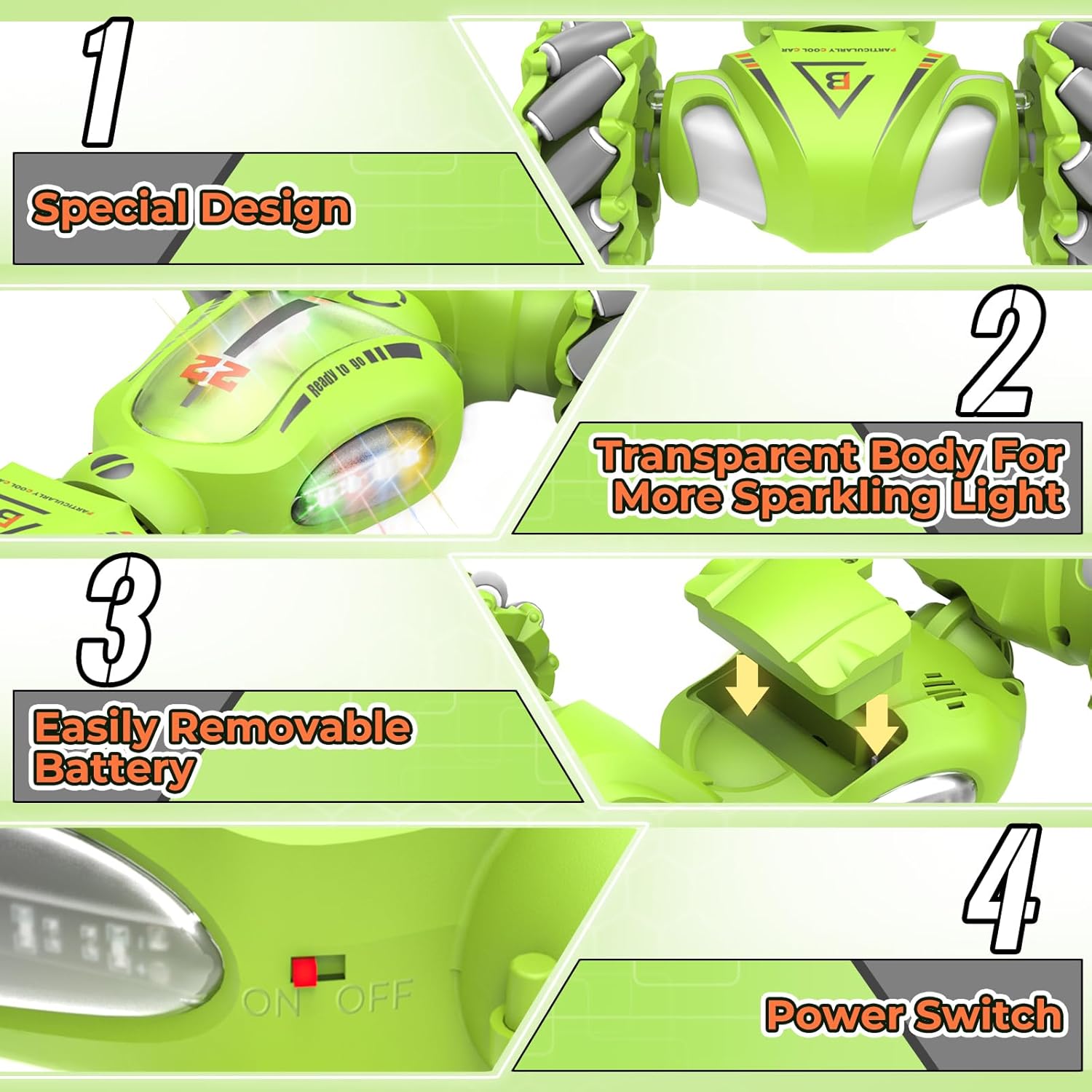 Gesture Sensing RC Stunt Car Toys Gifts for 6-8 8-12 Kids, 2.4Ghz 4WD Hand Controlled RC Car with Light & Music & Spray, Double-Sided 360° Rotating Birthday for Boys