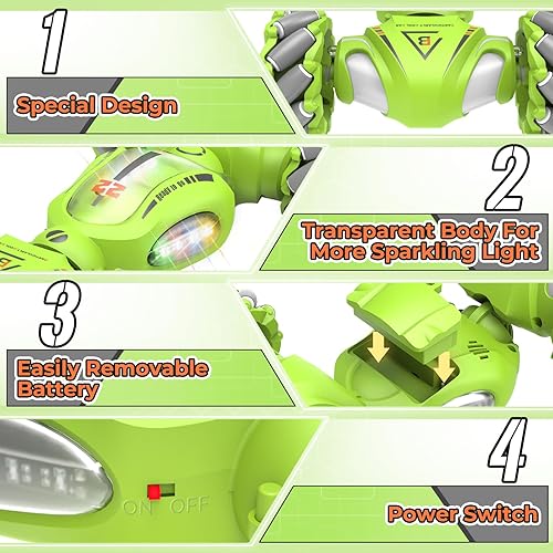 Miniatura 5 de Juguetes de auto de acrobacias RC con detección de gestos, regalos para niños de 6-8, 8-12, 2.4Ghz 4WD controlado a mano con luz, música y aerosol,