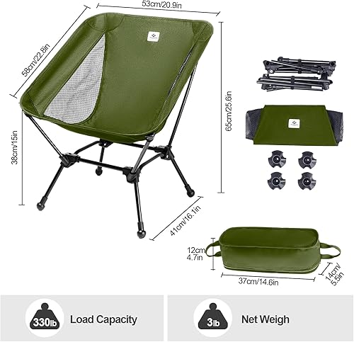 Miniatura 3 de Silla de campamento, plegable con bolsa de almacenamiento, portátil y ligera para adultos, capacidad de 330 libras, senderismo, pesca, playa, césped