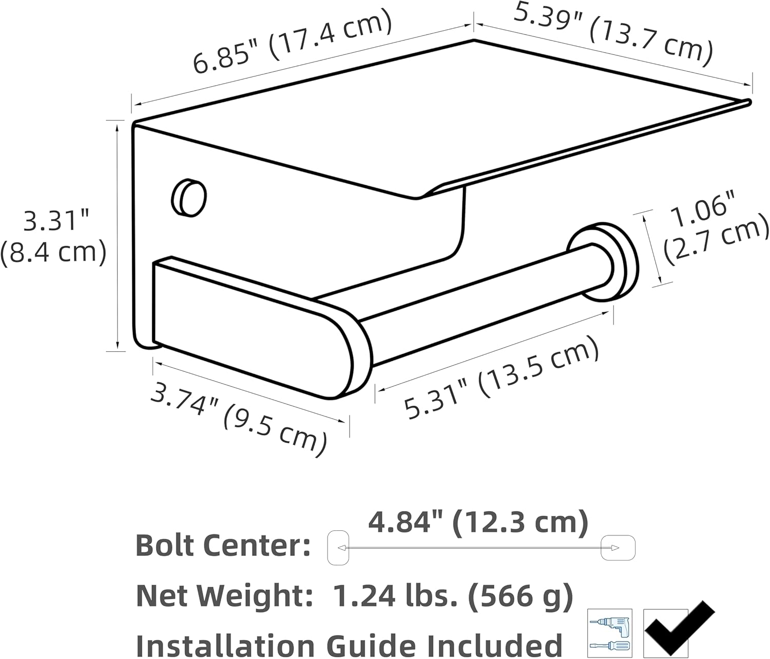 APLusee Toilet Paper Holder with Phone Shelf Polished Chrome, SUS 304 Stainless Steel Bathroom Accessories Tissue Roll Dispenser Storage Wall Mounted