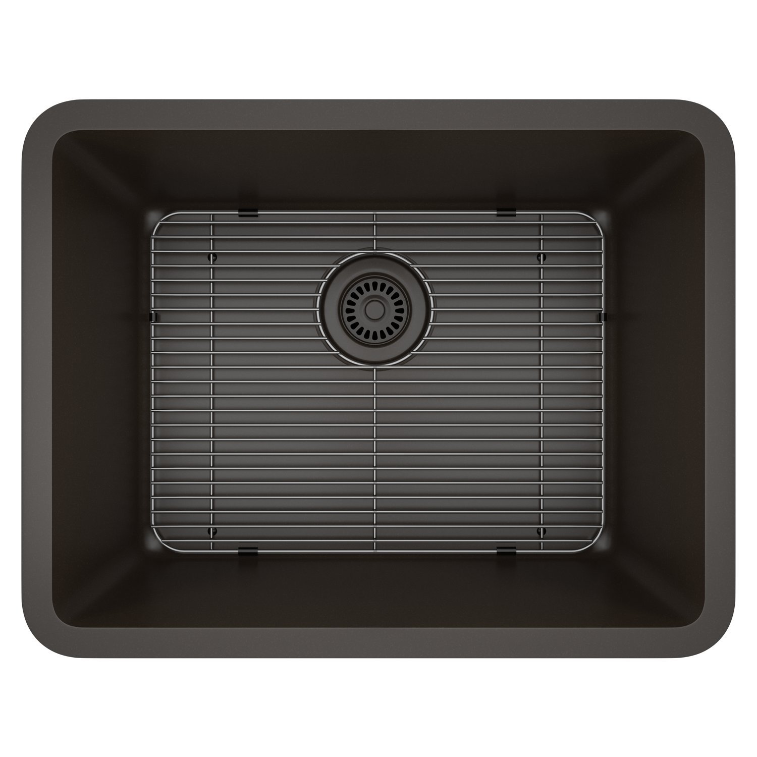Lexicon Platinum 23 Inch Quartz Composite Kitchen Sink Singel Bowl with Stainless Steel Grid and Drain Includes 1 Stainless Steel Grid and 1 Decorative Color Matched Basket Strainer LP-2318 Mocha