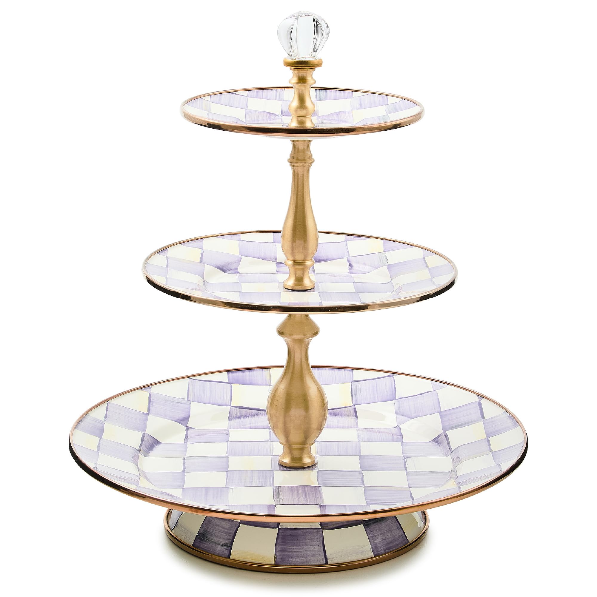 MACKENZIE-CHILDS Three-Tier Sweet Stand, Purple-and-White Violet Check