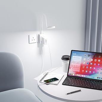 Plug in LED Reading Light, Dimmable LED White Flexible Bedside Wall Lamp with Power Plug and Extension Socket, Two Touch Switches, 3 Lighting Color Modes, USB Output Charging Function [Energy Class F]