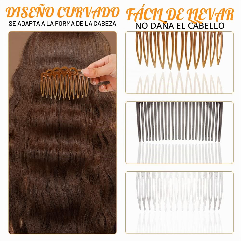 18 peines laterales franceses de plástico, peine decorativo con dientes, peinetas para el pelo, pinzas para el pelo, accesorios para mujeres, novias, velos de novia, niñas, pelo grueso y fino