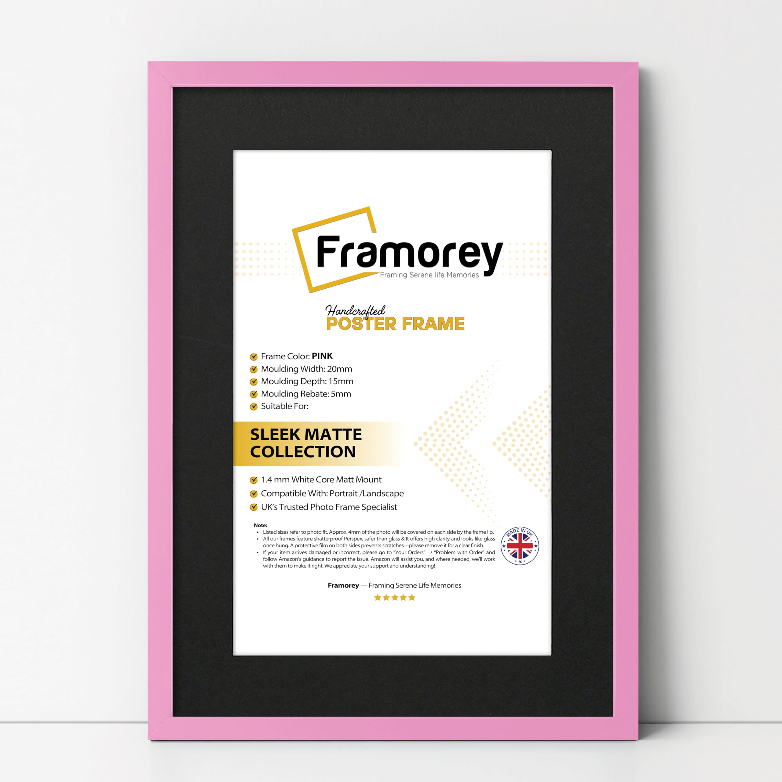 Framorey Framing Serene Life Memories Pink With Black Mount Framorey Thin Matt Pink A5 Photo Frame With A6 Black Mount, Flat Wooden Effect Home Décor Wall Art