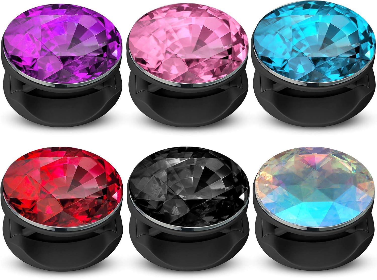 Frienda 6 Pieces Plastic Disco Crystal Phone Grip Collapsible Crystal Phone Grip Holder Adhesive Foldable Expanding Finger Stand Holder Kickstand for Smartphone and Tablets(Eye-catching Colors)