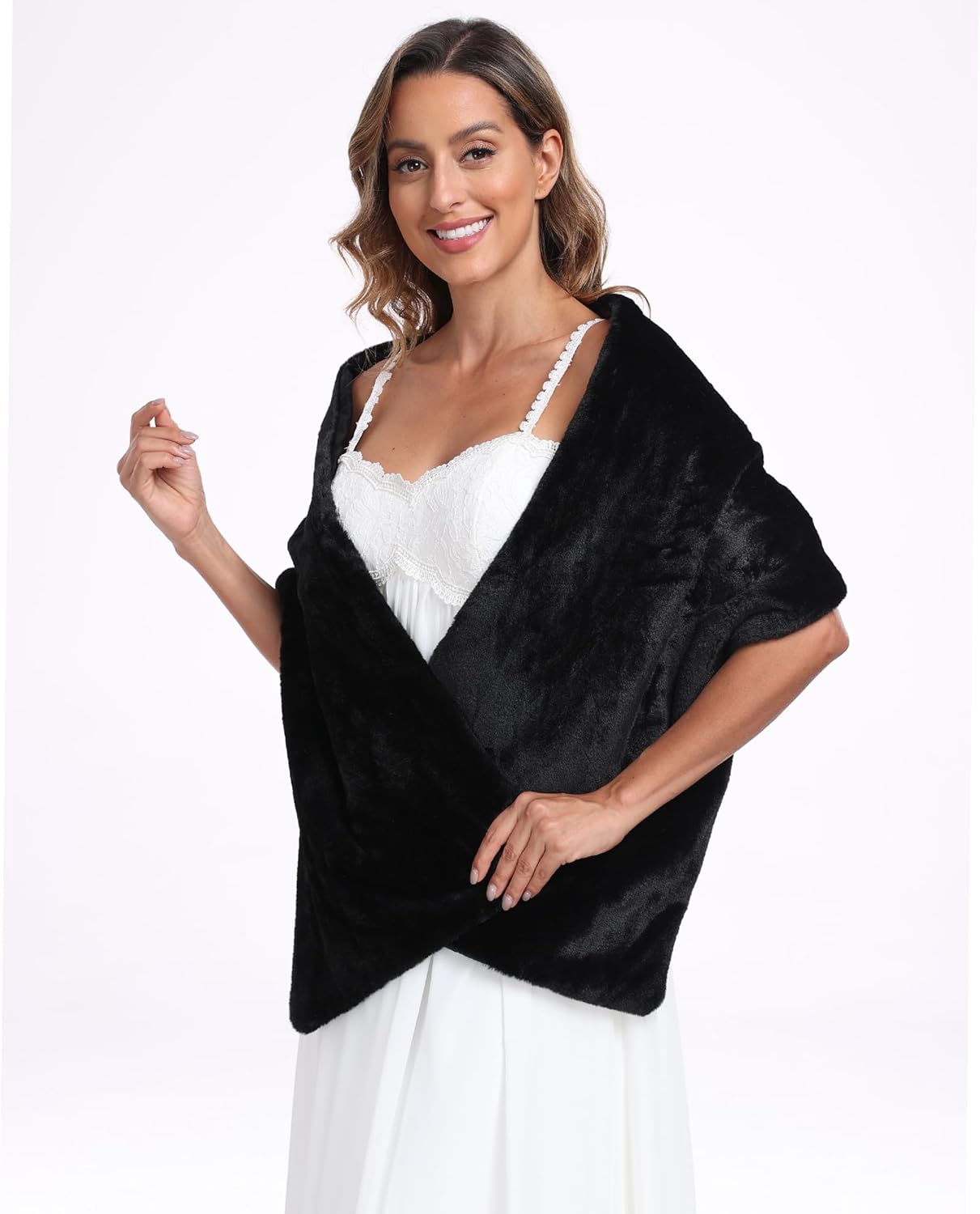 Faux Fur Shawl Wraps for Wedding Womens Soft Winter Scarf Shrug Formal Party - Image 5