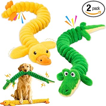 LECHONG 2-Pack 40 Extra-Long Squeaky Dog Toys for Large Dogs, Soft Chew Plush Stuffed Animal Dogs Toy, Interactive Tug-of-War Dog Toys for All Dogs to Keep Them Busy