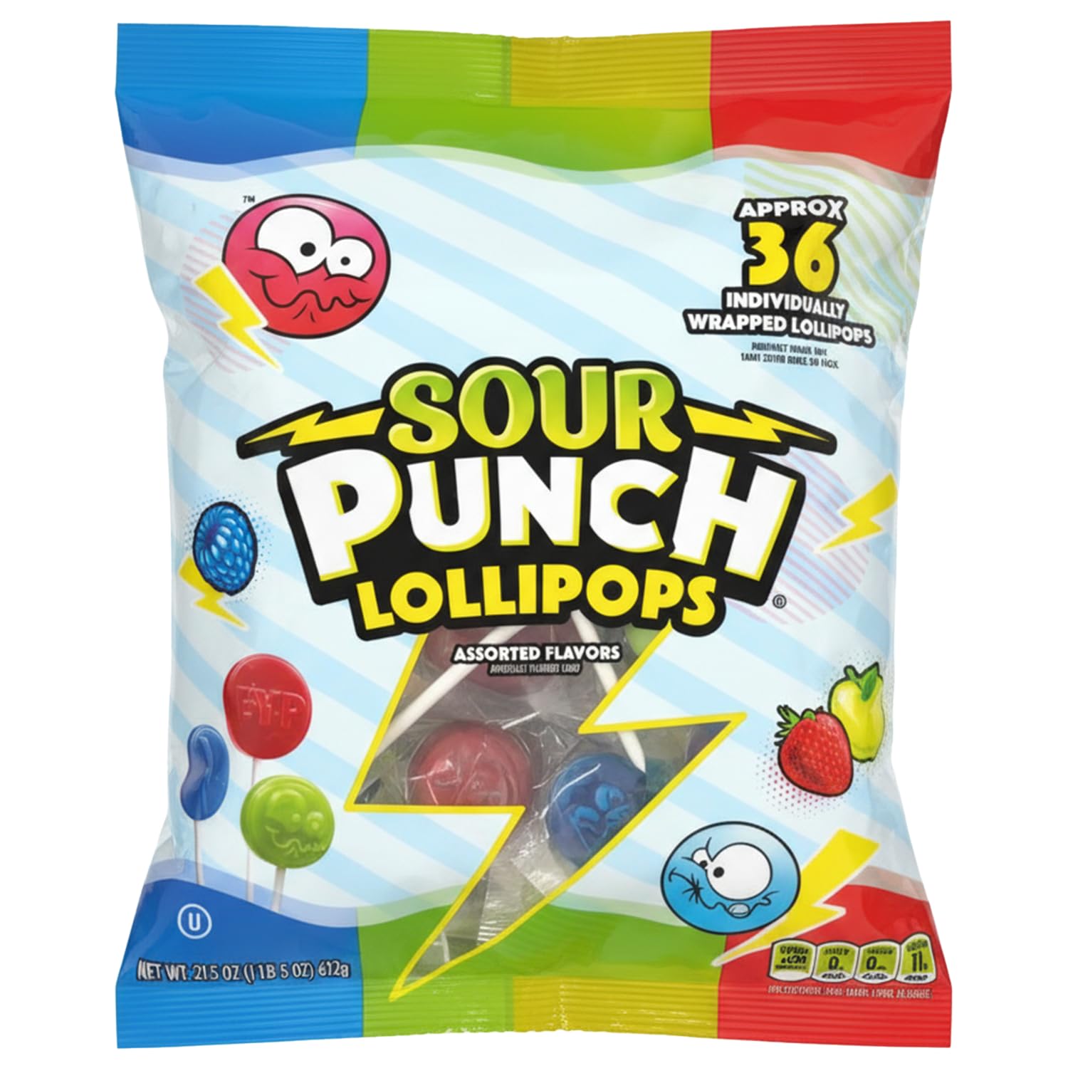 Adams & Brooks, Inc. Sour Punch Lollipops Sour Fruit Lollipops, Individually Wrapped 36 Count