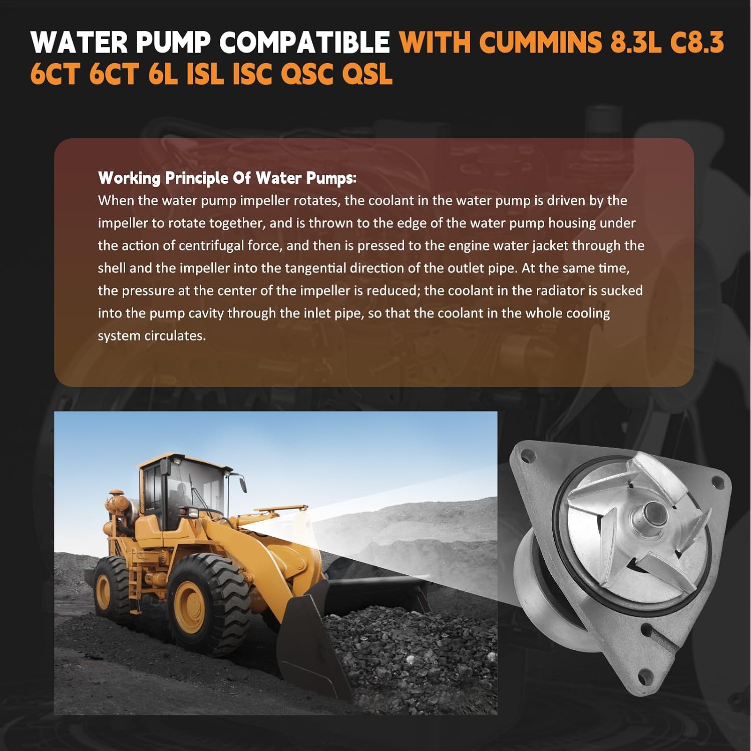 3966841 3286293 Water Pump Compatible with Cummins 8.3L C8.3 6CT 6CT 6L ISL ISC QSC QSL Engine