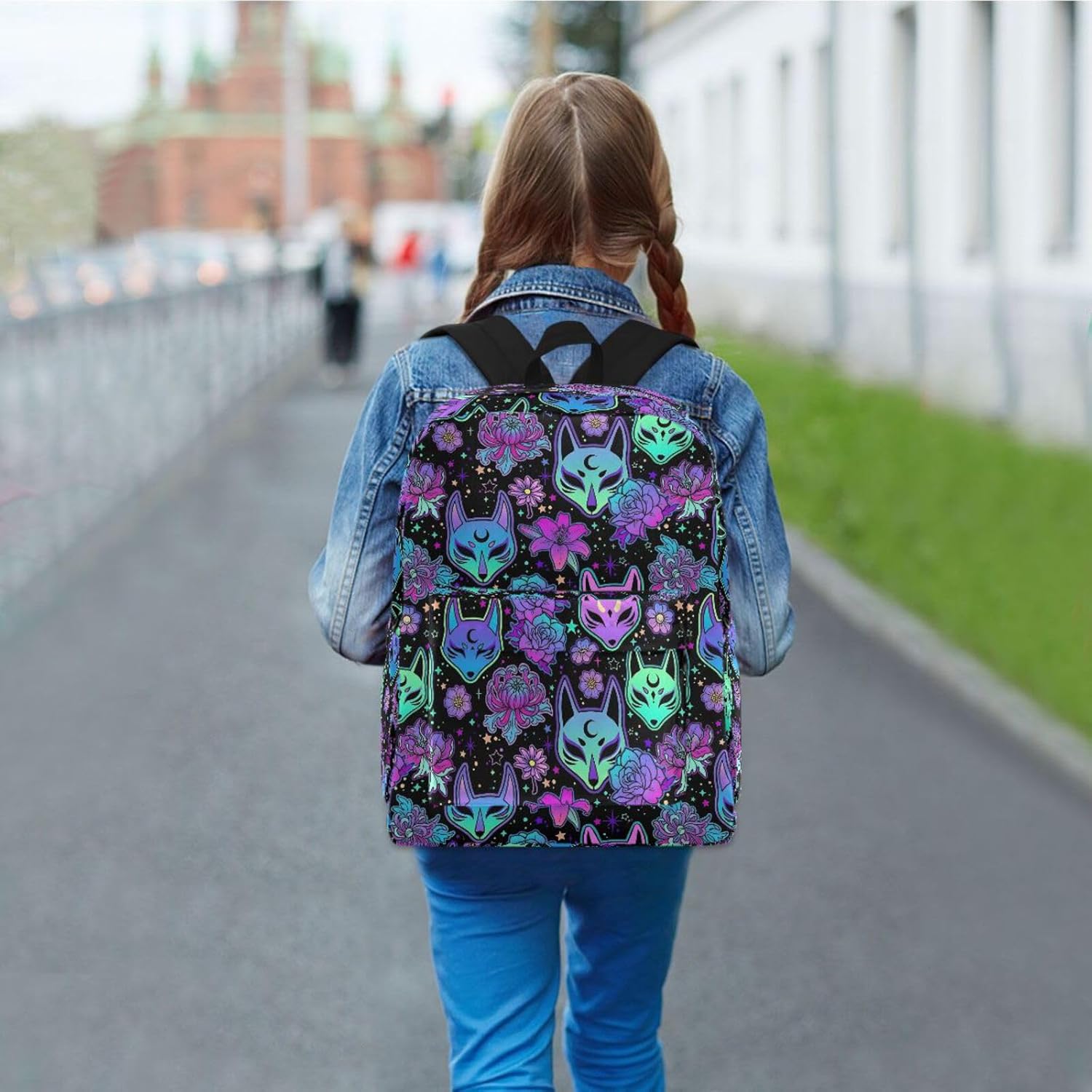 MNSRUU Student Backpack for School Magic Fox Laptop Backpack Aesthetic Girls Boys School Bookbags Casual Daypack Backpack Fits 15.6 Inch Laptop