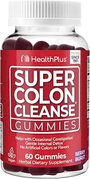 Health Plus Super Colon Cleanse Gummies Dietary Supplement, Gentle Relief from Occasional Constipation, Natural Senna Leaf Extract, Mixed Berry Flavor, 60 Count, 15 Day Cleanse