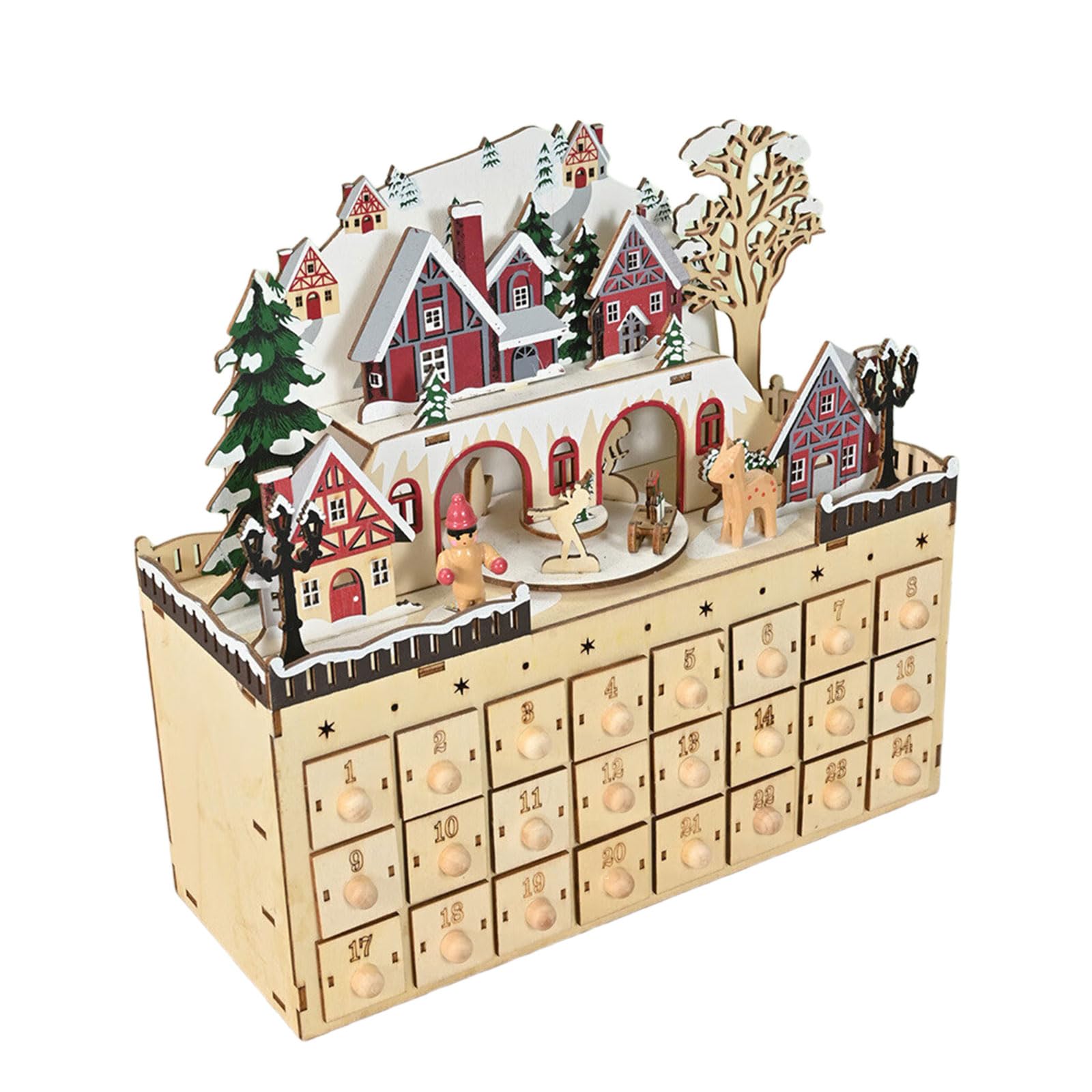KAQNTUD Decorative Wooden Christmas Advent Calendar Countdown Cabinet with 24 Storage Boxes for Festival Home Decoration Wooden Advent Calendar Cabinet