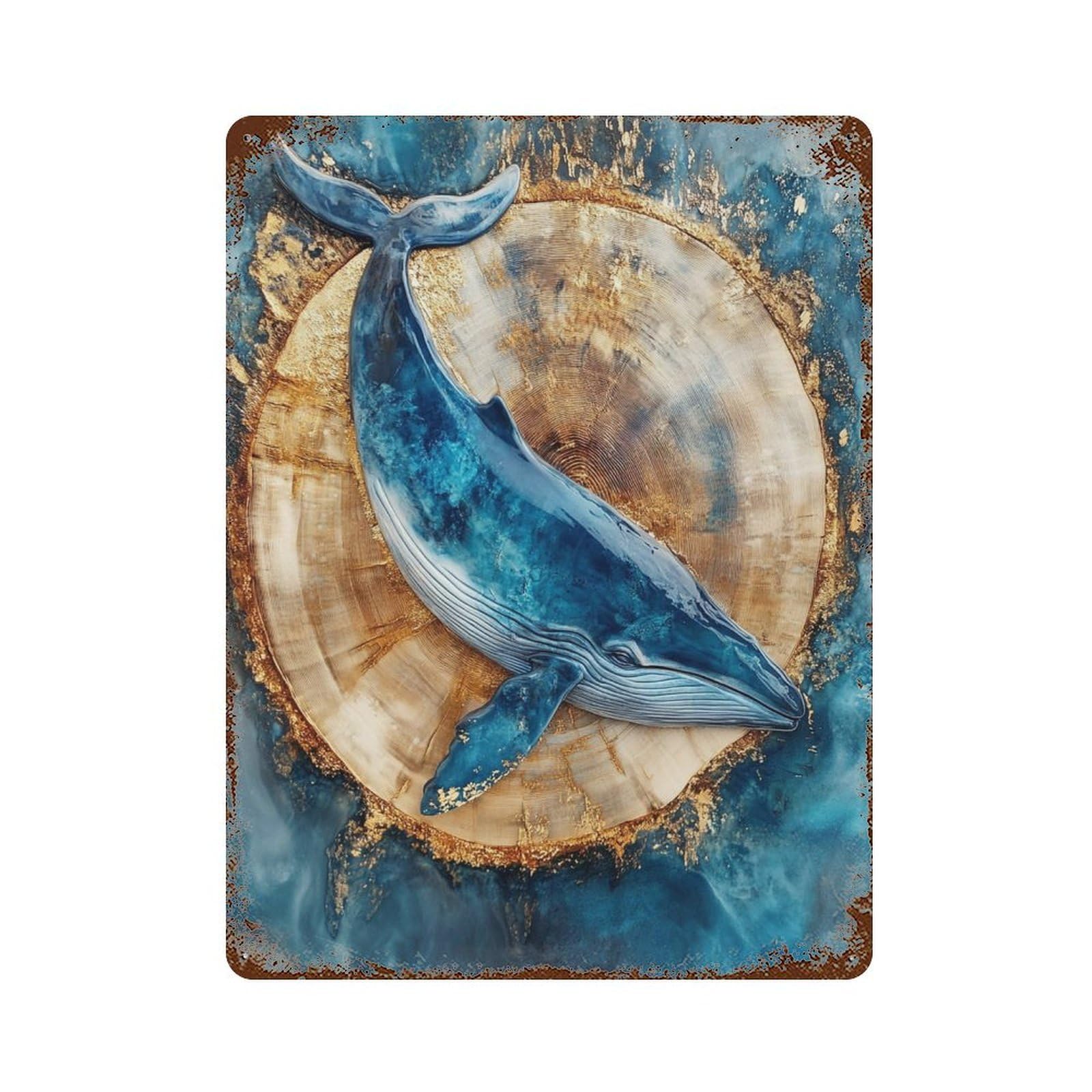 Rusty Metal Tin Sign Whale Art Ocean Decor-3 15.7"x11.8", Industrial Home Decor for Patio, Garden Room And Bar Decor