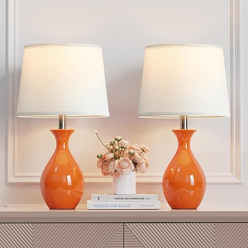 Miniatura 11 de PARTPHONER Juego de 2 lámparas de mesa, lámparas de cerámica modernas para mesitas de noche, lámpara de noche clásica pequeña para mesita de noche