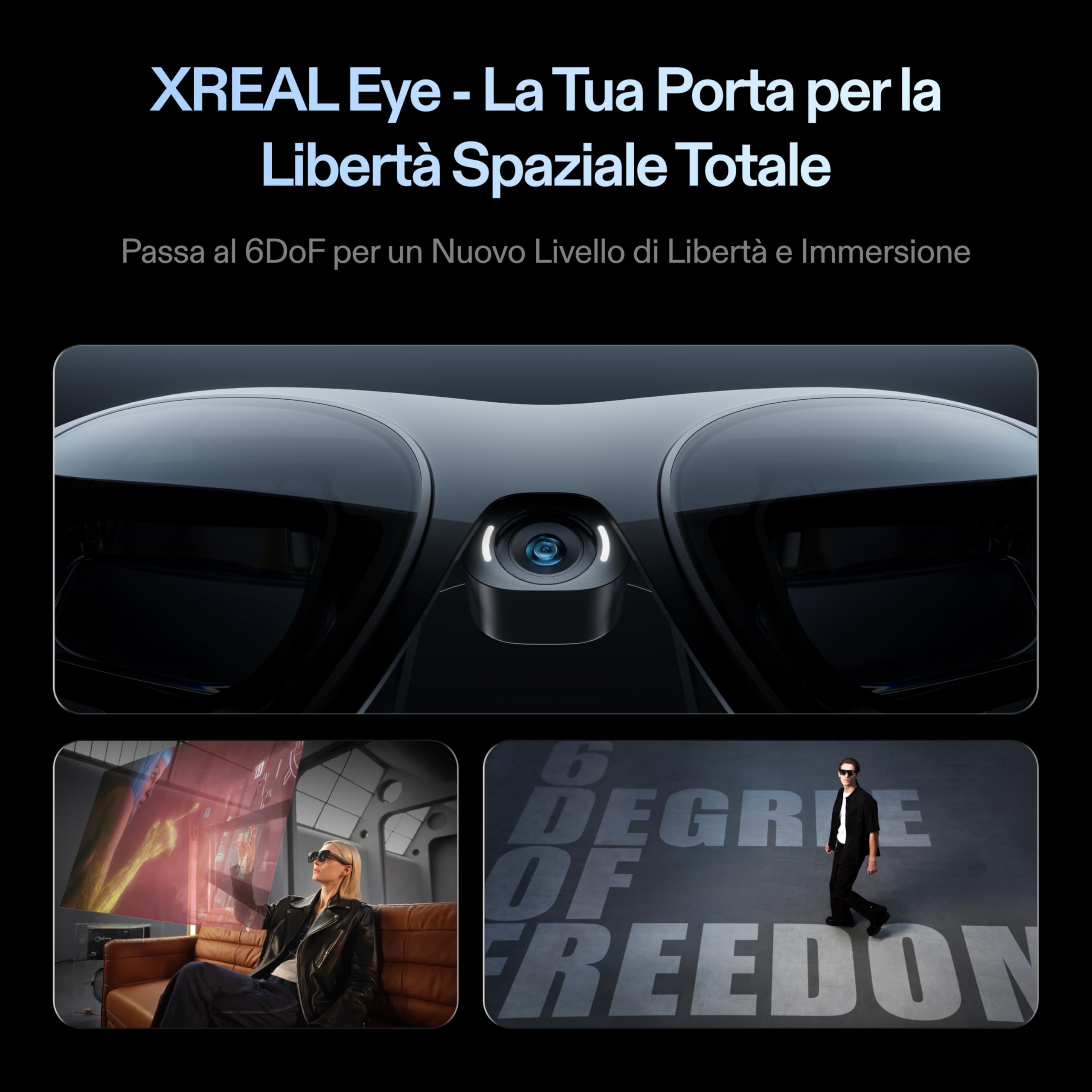 XREAL One Pro Occhiali AR, chip X1, Nativo 3DoF Modalità 3D, Ottiche X-Prism, Display FHD 120Hz 171" 57° FOV, Sound by Bose, Compatibili con iPhone 17/16/15 Steam ROG Mac PC Android iOS-M(IPD 57-66mm)