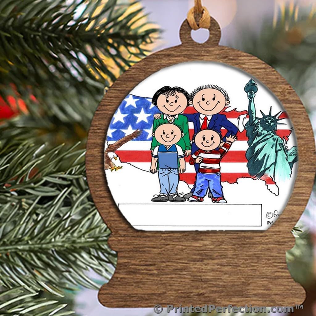 PrintedPerfection.com Personalized Patriotic Couple - Two Boys Wooden Snow Globe Shaped Christmas Ornament