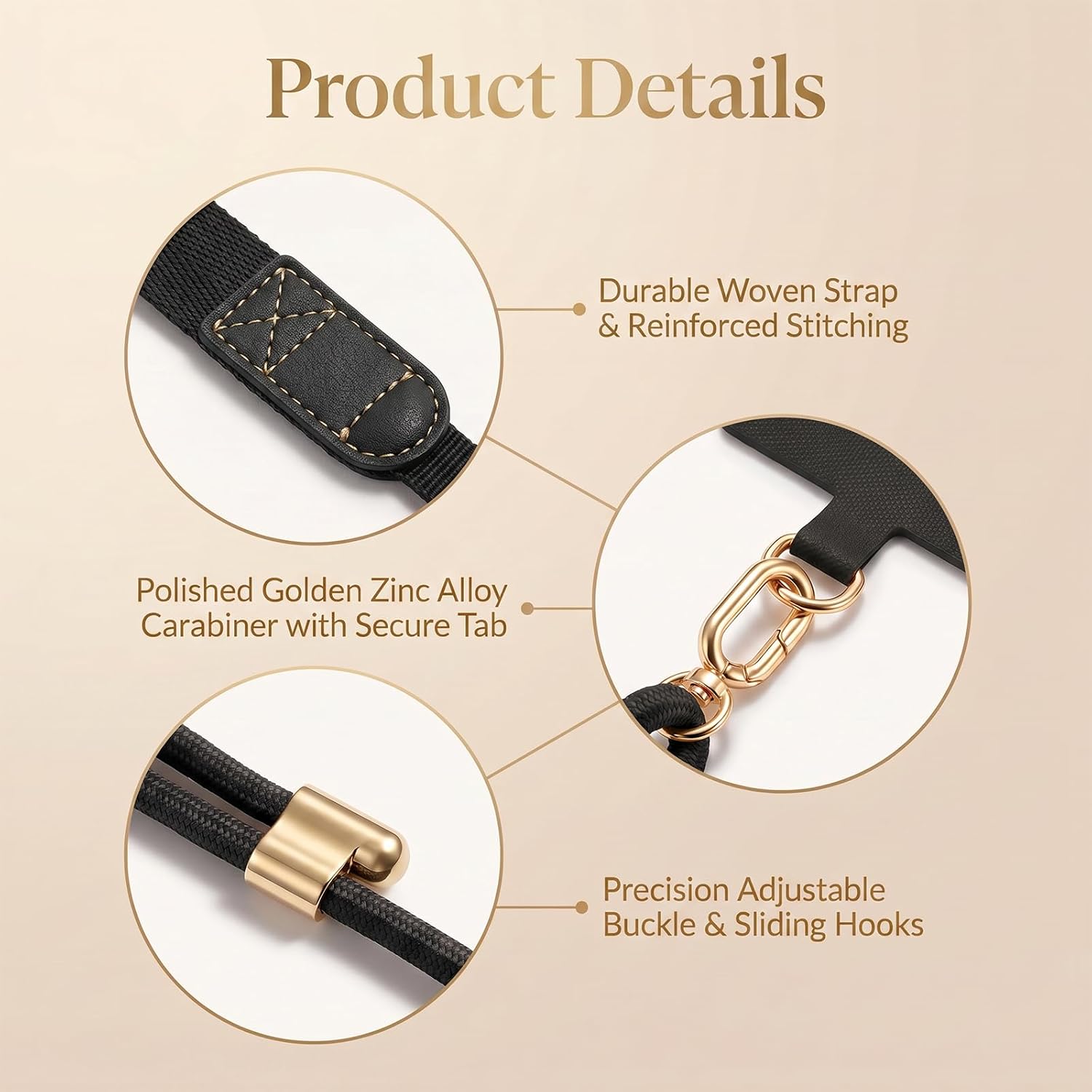 Phone Lanyard Crossbody with Adjustable Skin-Friendly Neckband, Tabs, Metal Carabiner, Anti-Loss Lock, Hands Free