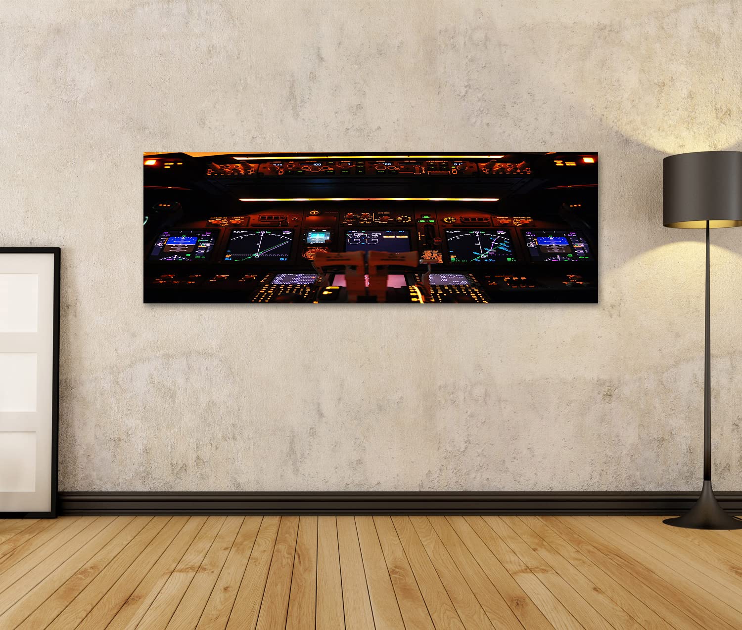 Islandburner Leinwandbild Flugzeug Cockpit - 80x40 Cm Wandbild Instrumente