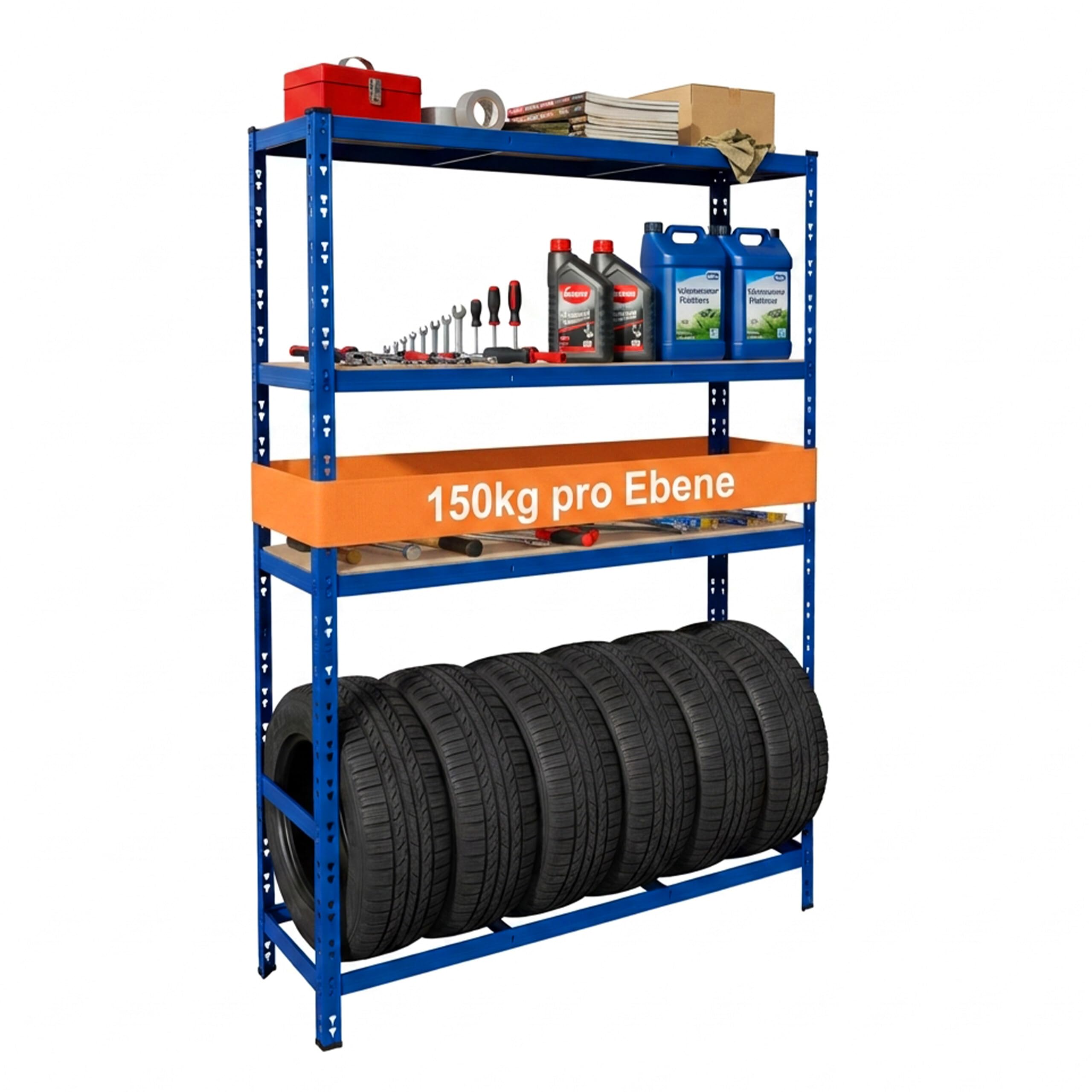 Relaxdays Reifenregal für 6 Reifen, HxBxT 180 x 120 x 40 cm, 600 kg, Stahl, Stecksystem, Reifenlager Werkstatt, blau