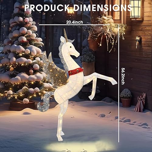Miniatura 3 de Unicornio de Navidad de 4.7 pies para decoración de patio al aire libre, a prueba de clima, con 140 luces LED blancas cálidas, estacas de suelo,