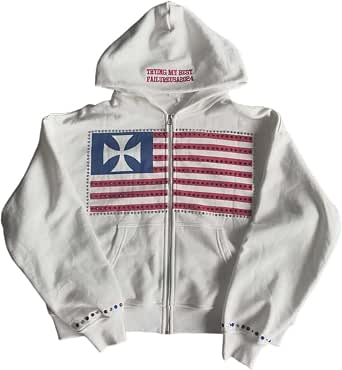 XPONNI Y2K Zip Up Hoodie Unisex Oversized Graphic Sweatshirt