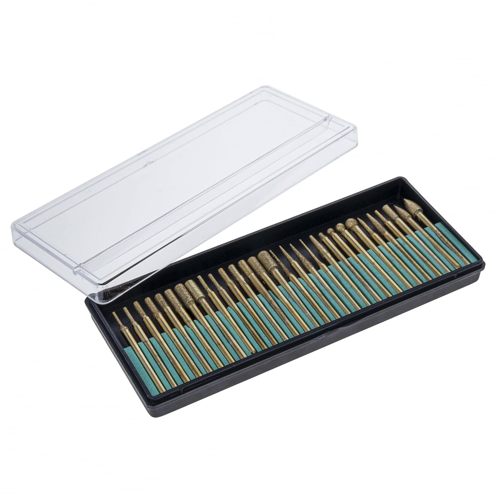 30pc Diamond Burr Bit Set 120-150 Grit Titanium Coated Rotary Tool Shanks