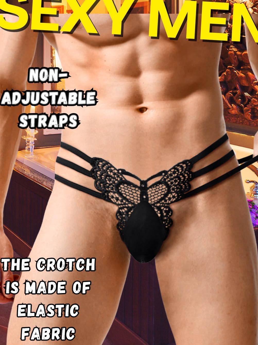 Mens Sexy Butterfly Thong Lingerie, Sissy Floral Lace, Girly String Panties, Low Rise Femboy Underwear - Image 3