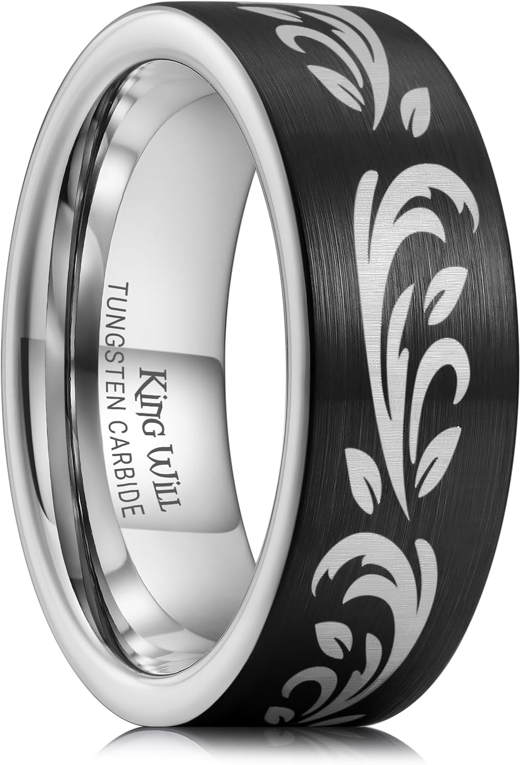 King Will 6mm 8mm Tungsten Wedding Rings for Men Black/Silver/Gunmetal Plated Pipe Cut Brushed Men's Wedding Band Gifts for Him Size 7-14 Comfort Fit
