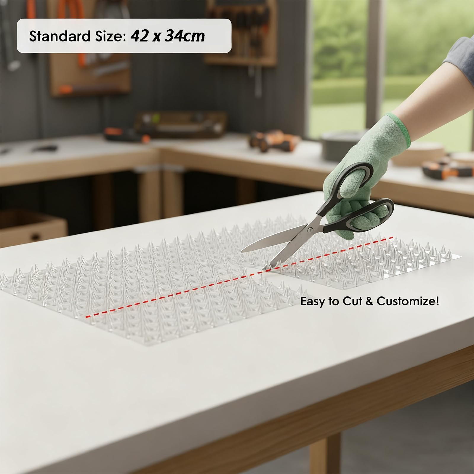 10 Unidades Alfombrilla Anti-Gatos 42x34cm | Pinchos Disuasorios No Dañinos para Jardín y Balcón | PP Reciclado Antideslizante y Resistentes a UV - Protección Interior/Exterior (12, Transparente)