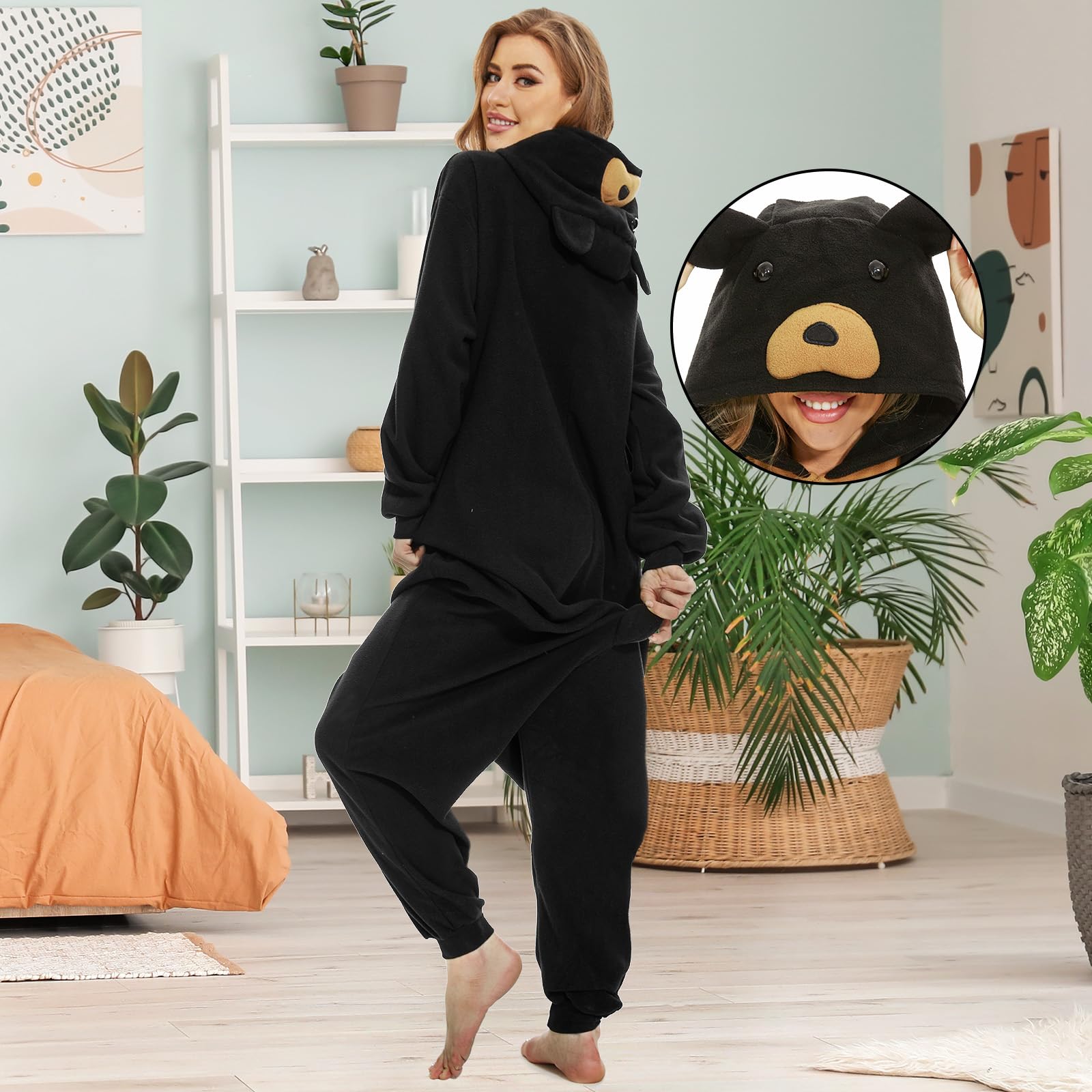 JONRRYIN Combinaison Pyjama Animal Femme, Onesie Kigurumi Adulte Grenouillere avec Masques d'animaux, Animaux Pyjama Combinaison Homme Cosplay pour Carnaval