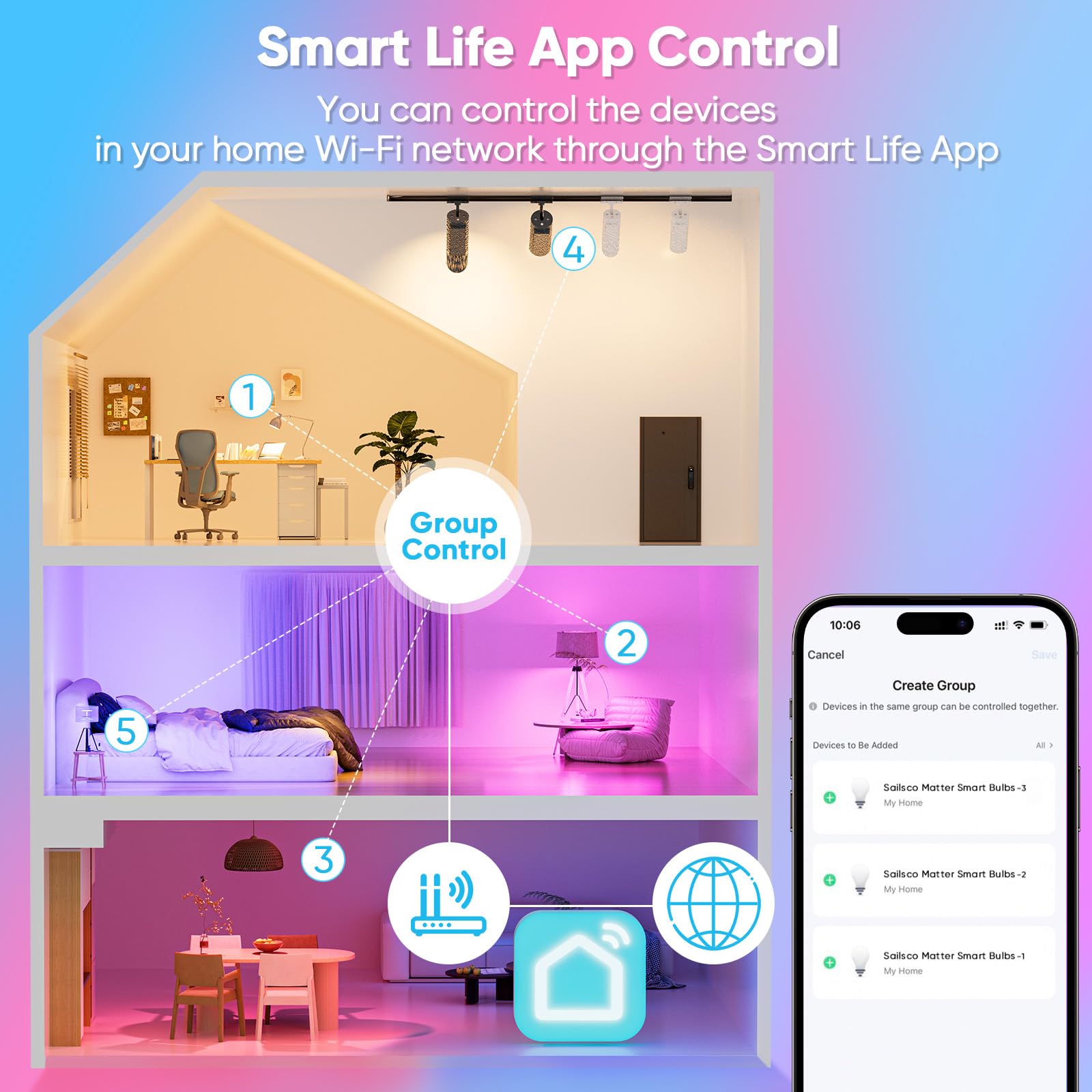 Matter Lampadina WiFi GU10 Intelligente LED Smart,Compatibile con Alexa,Google Home,Smart Life, 4.7W(Equivalenti a 57 W),400LM,Dimmerabile RGB+2700K-6500K Lampadine Multicolore GU10,Pacco da 4