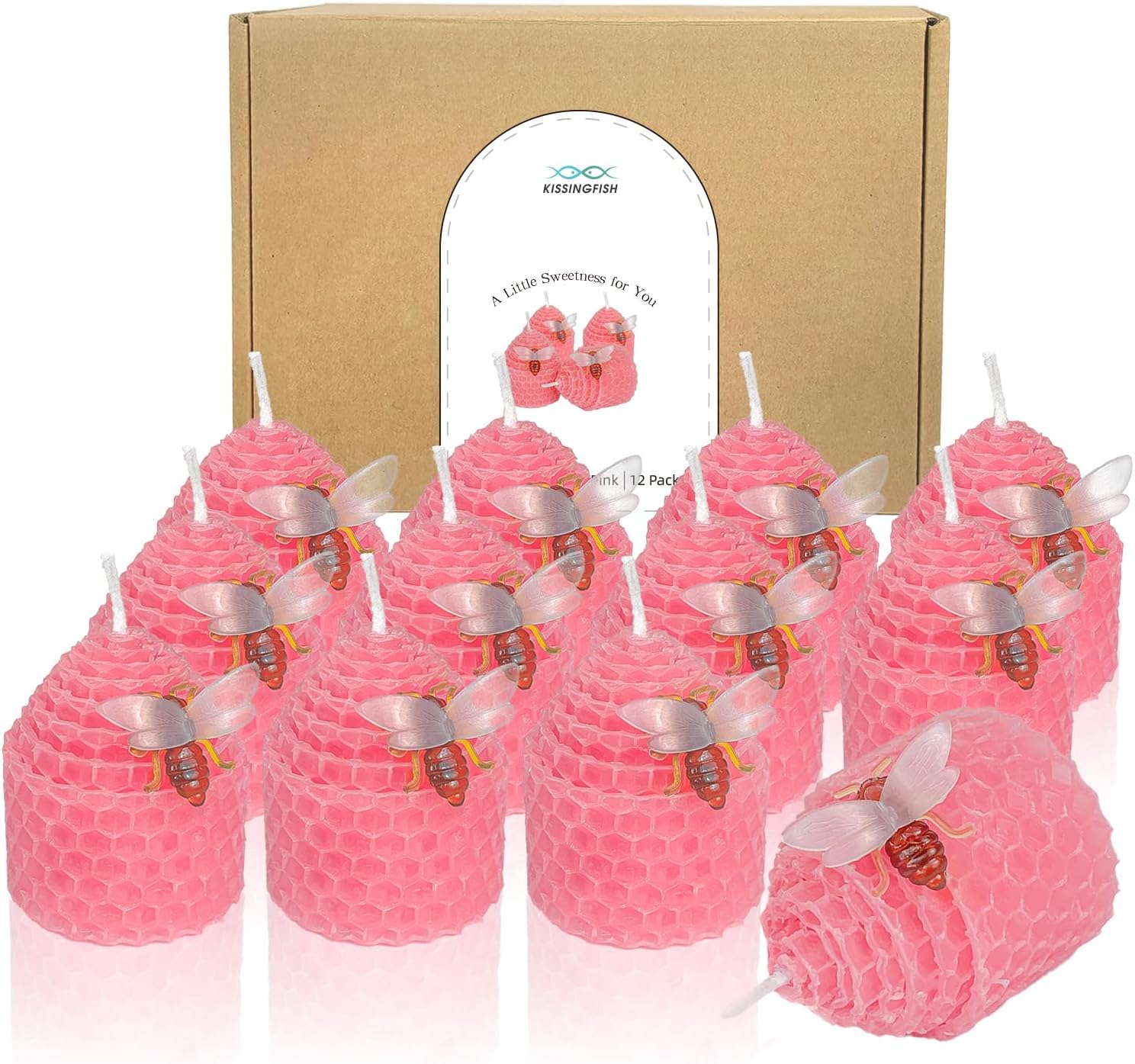 Small Beeswax Candles 12 Pack, Cute Bee Candle with Little Bee Item Décor for Bee Themed Party Favors, Ideal for Baby Girl Baby Shower Thank You Gifts, Pink