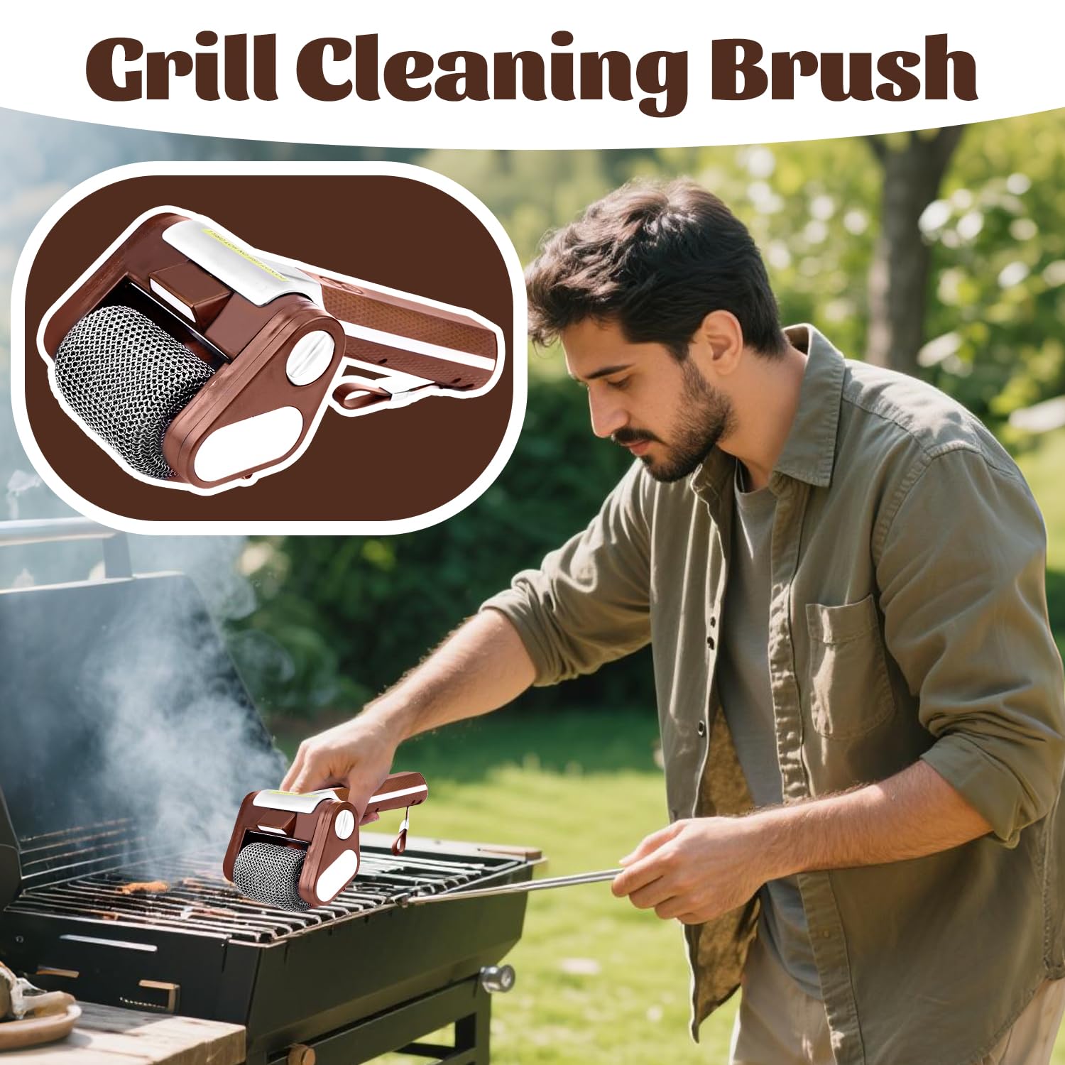 Vibbang Nettoyeur de gril électrique sans fil, Brosse Barbecue acier inoxydable 304, 350 TR/Min
