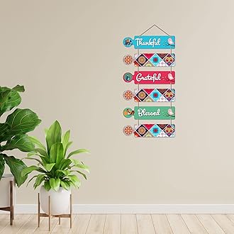 Artvibes Thankful Quotes Decorative Wall Art MDF Wooden Wall Hanger for Living Room | Bedroom | Home Decor | Office | Gifts | Quotes Decor Items | Wall Hangings for Home Decoration (WH_6003N),Set of 6