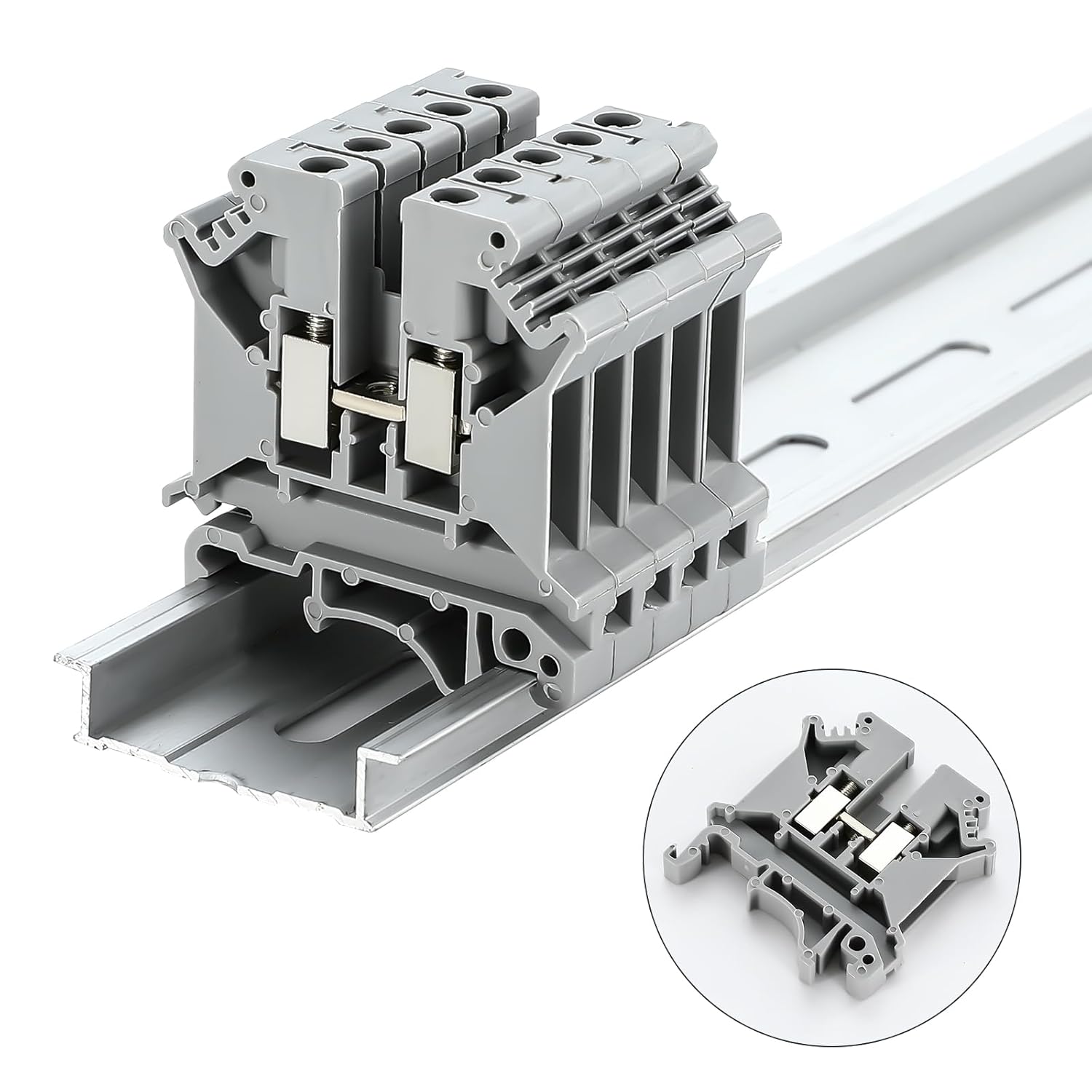 100pcs UK-5N Din Rail Terminal Blocks Wire Ground Application for 800V 24-10AWG 4mm Electrical Distribution Box Connector Screw Solar Power System Project PLC Industrial Control Automation DIY CNC RV