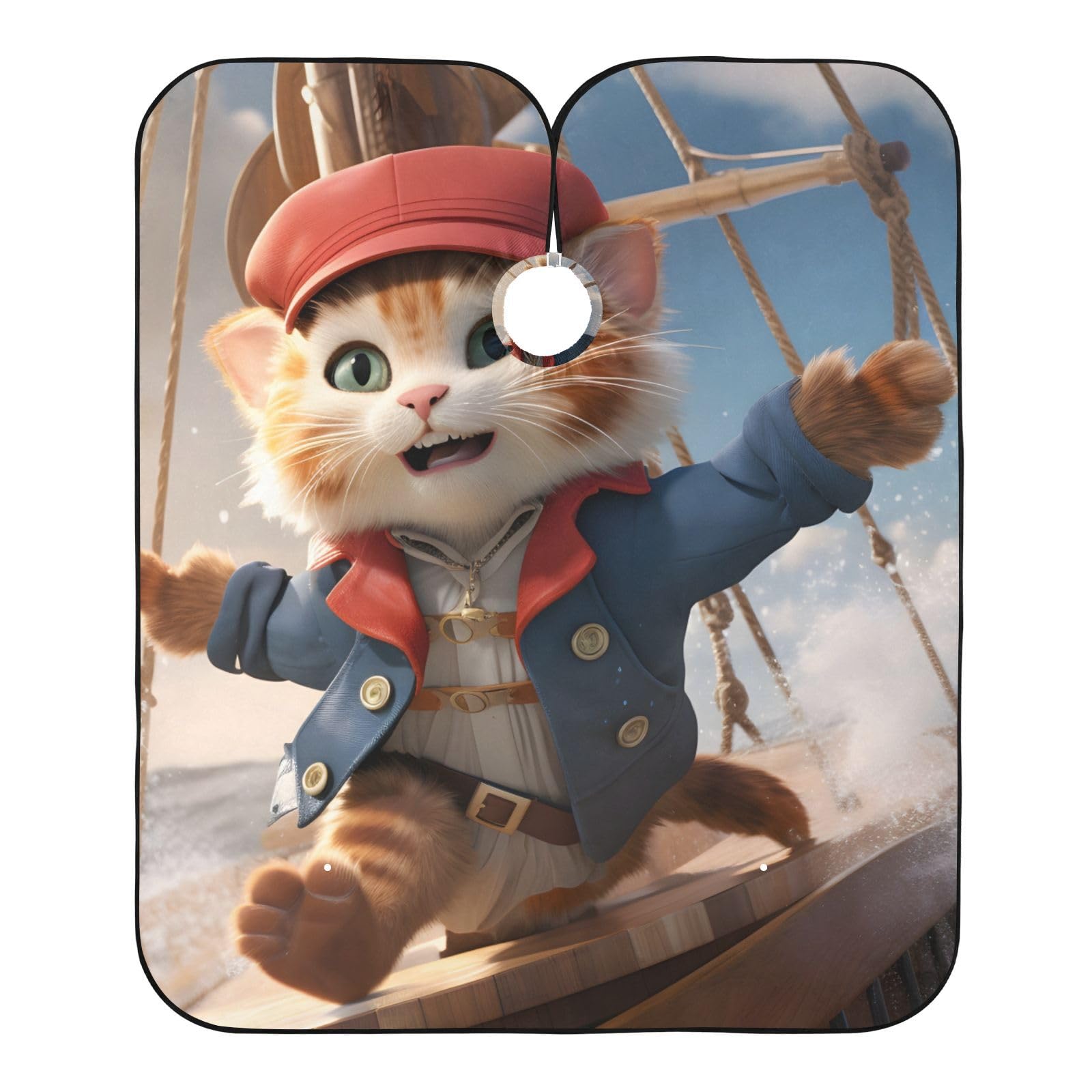 Hezely Pirate Kitten Hair Dye Cape, Barber Cape for Adults,Waterproof Salon Cape,Waterproof Hairdressing Styling Hair Cutting, 65