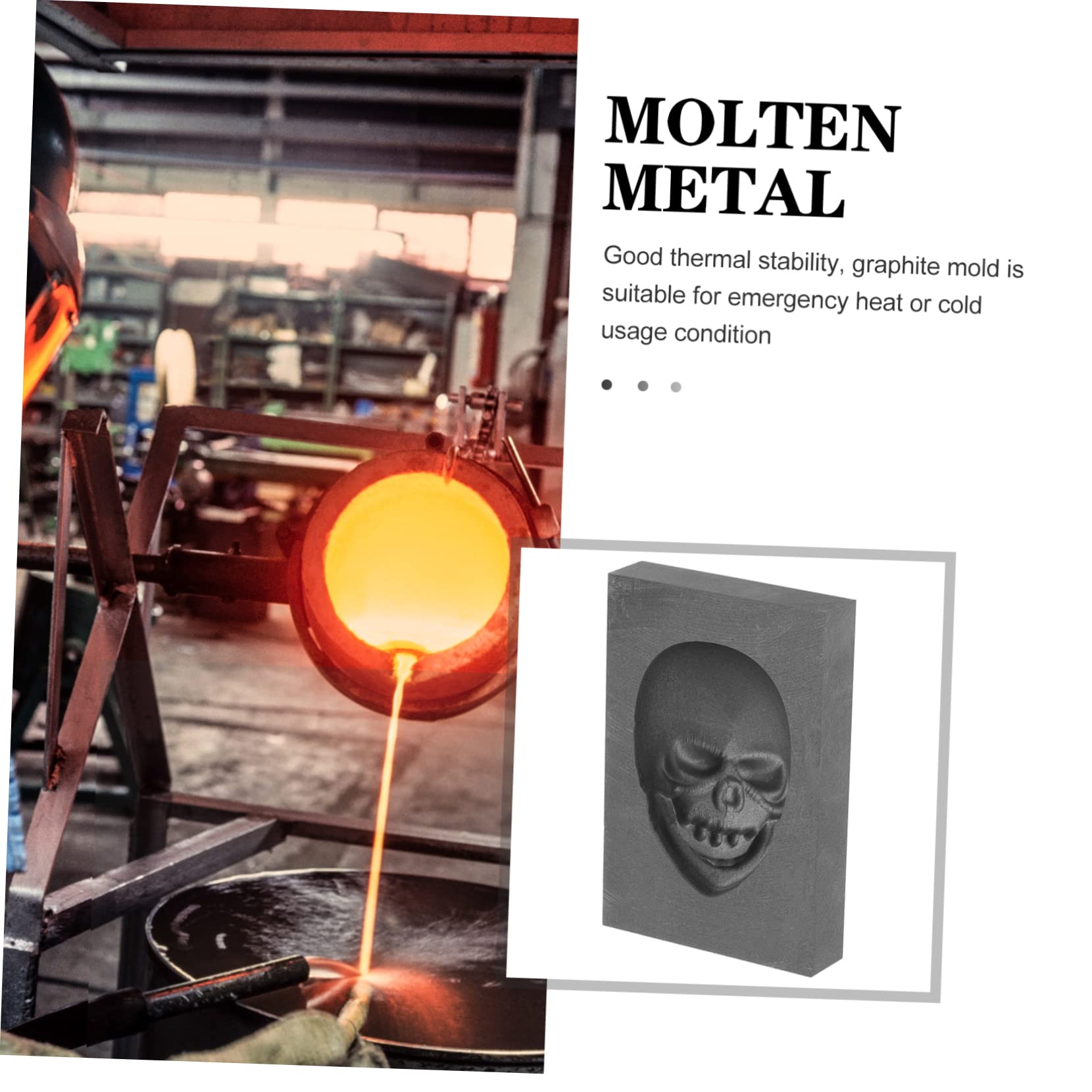 Cabilock Molde de Lingotes de Grafito Forma de Calavera Herramienta para Fundición de Grafito para Proyectos de Bricolaje y Escultura