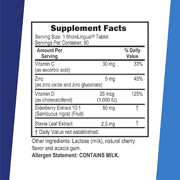 Superior Source Zinc Plus - Immune System Health Support Supplement - Vitamin C, Elderberry & Vitamin D3-90 Instant Dissolve Tablets