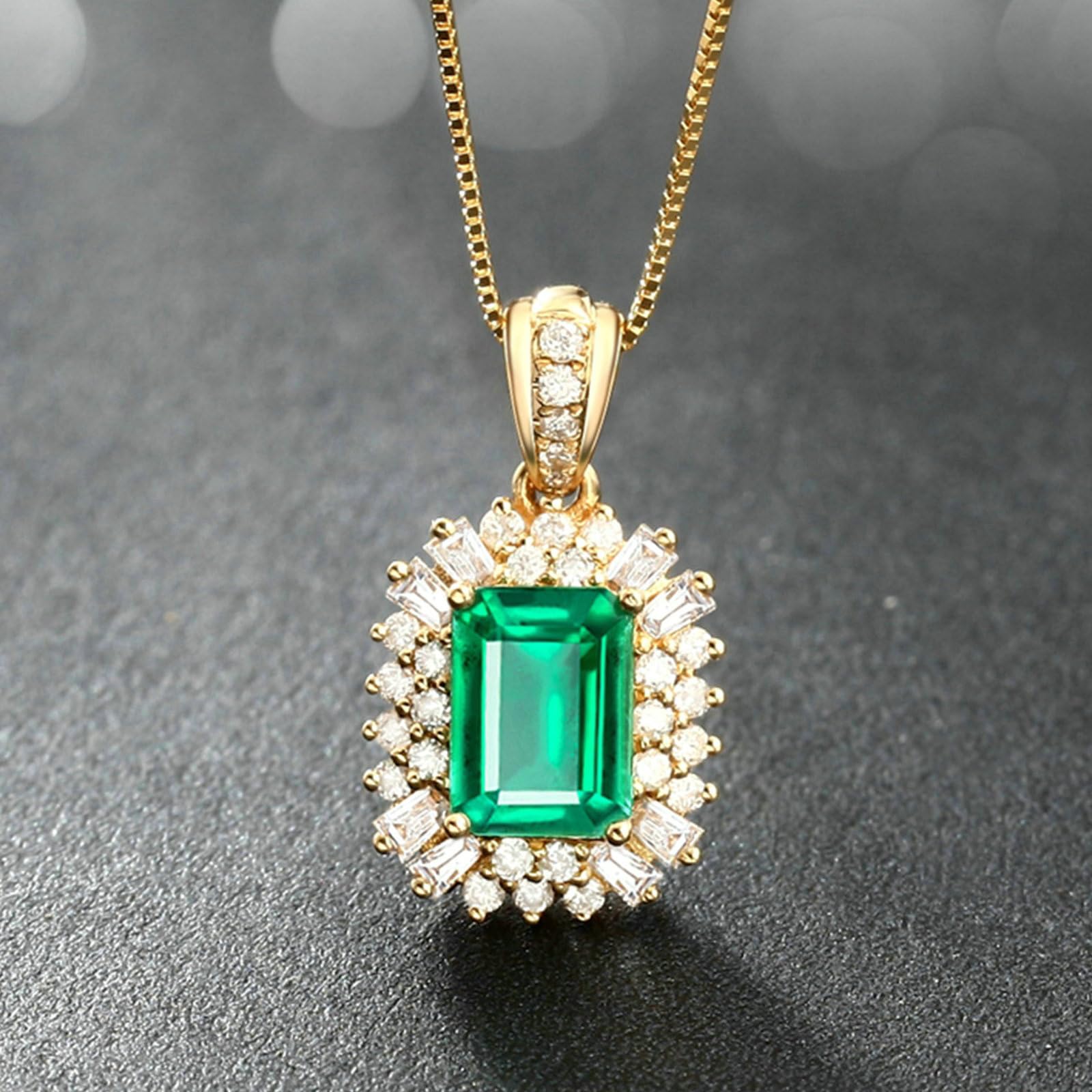 Łańcuszek złoty 750 585 375 prawdziwe złoto 45 cm z wisiorkiem, luksusowy naszyjnik z owalnym szmaragdem 1,2 ct i diamentem 0,35 ct wisiorek łańcuszek damski ślub