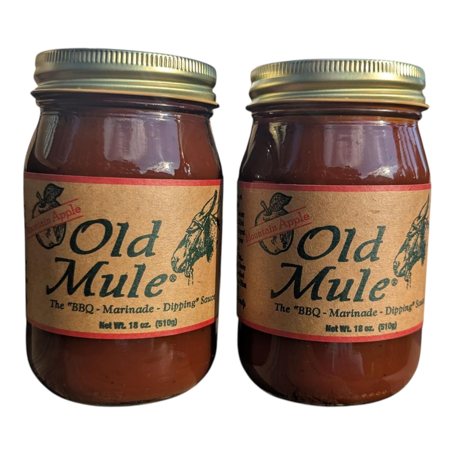 Old Mule BBQ Sauce – All-Natural, No HFCS – 2-Pack, 18 oz Jars – Batch from Blue Ridge Mountains of NC (Mountain Apple)